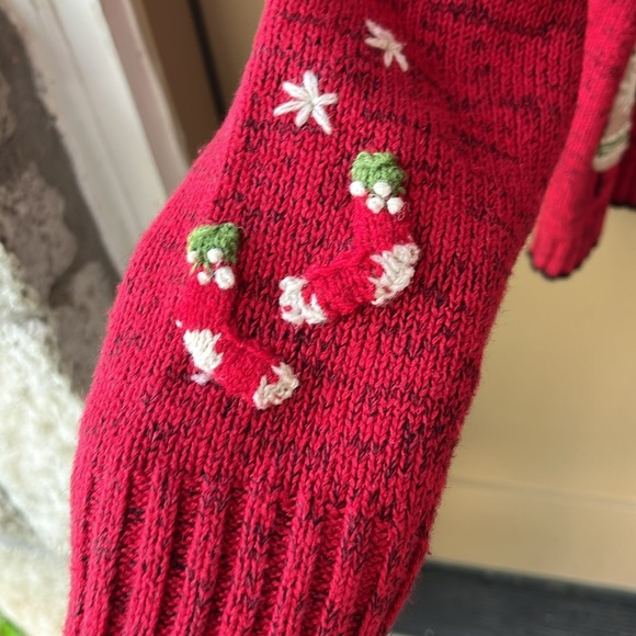 Vtg Coldwater Creek Cotton Ramie Zip Up Winter Themed Cardigan Red Novelty - Picture 4 of 13